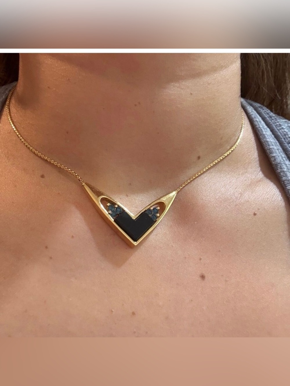 Givenchy V-Shaped Pendant Necklace with Black Inlay